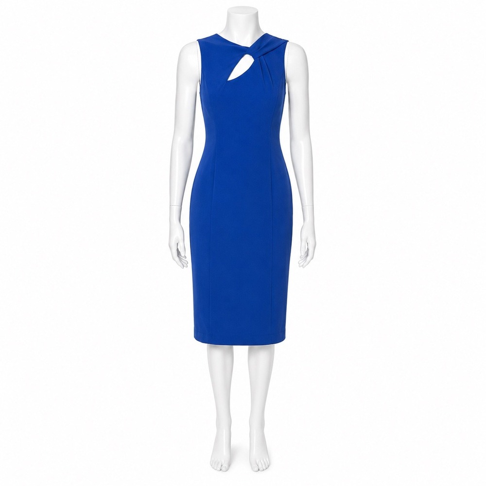Marella Royal Blue Sheath Dress Women's 10 Sleeveless Twist Keyhole